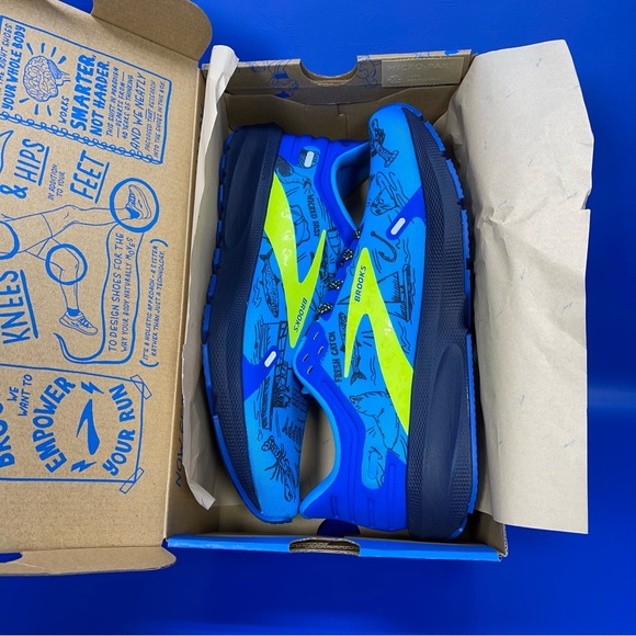 NEW Brooks Launch 9 “Boston Run Happy” Athletic Shoes Blue Electric Green - Picture 9 of 9